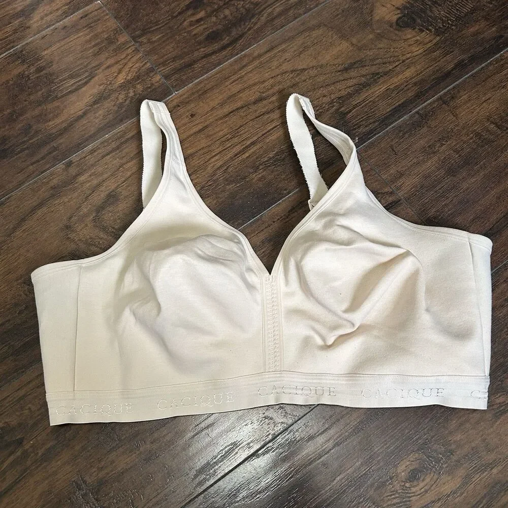 Cacique Unlined Full Coverage No Wire Bra 42DDD Cotton Blend Adjustable Tan